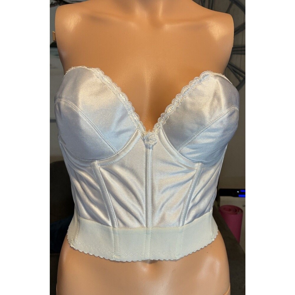 Vintage Carnival 203 Longline Strapless Plunge Bra White Lace 34D Tricot Nylon